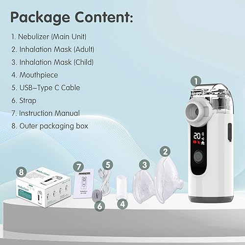 Miniatura 8 de Nebulizador de mano para sistema respiratorio, nebulizador portátil con modo de autolimpieza, nebulizador recargable para viajes de oficina en casa