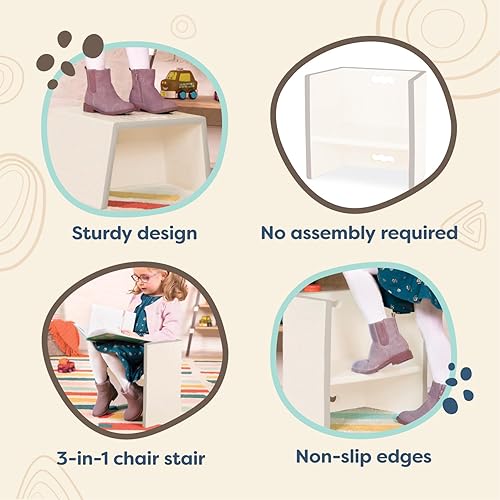 Miniatura 5 de B. toys Taburete y silla 3 en 1 para niños pequeños - Blanco marfil - Diseño duradero y ligero - Muebles para niños en edad preescolar de más de 2