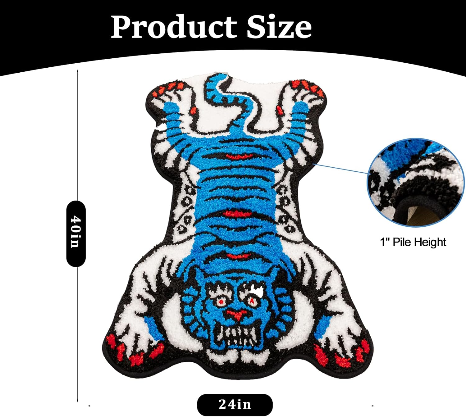 Tibetan Tiger Bath Mat 24x40 Inch Blue Tiger Tufted Bathroom Rug Soft Non Slip Cool Funky Animal Rugs Washable Carpet for Bedroom, Living Room Home Décor