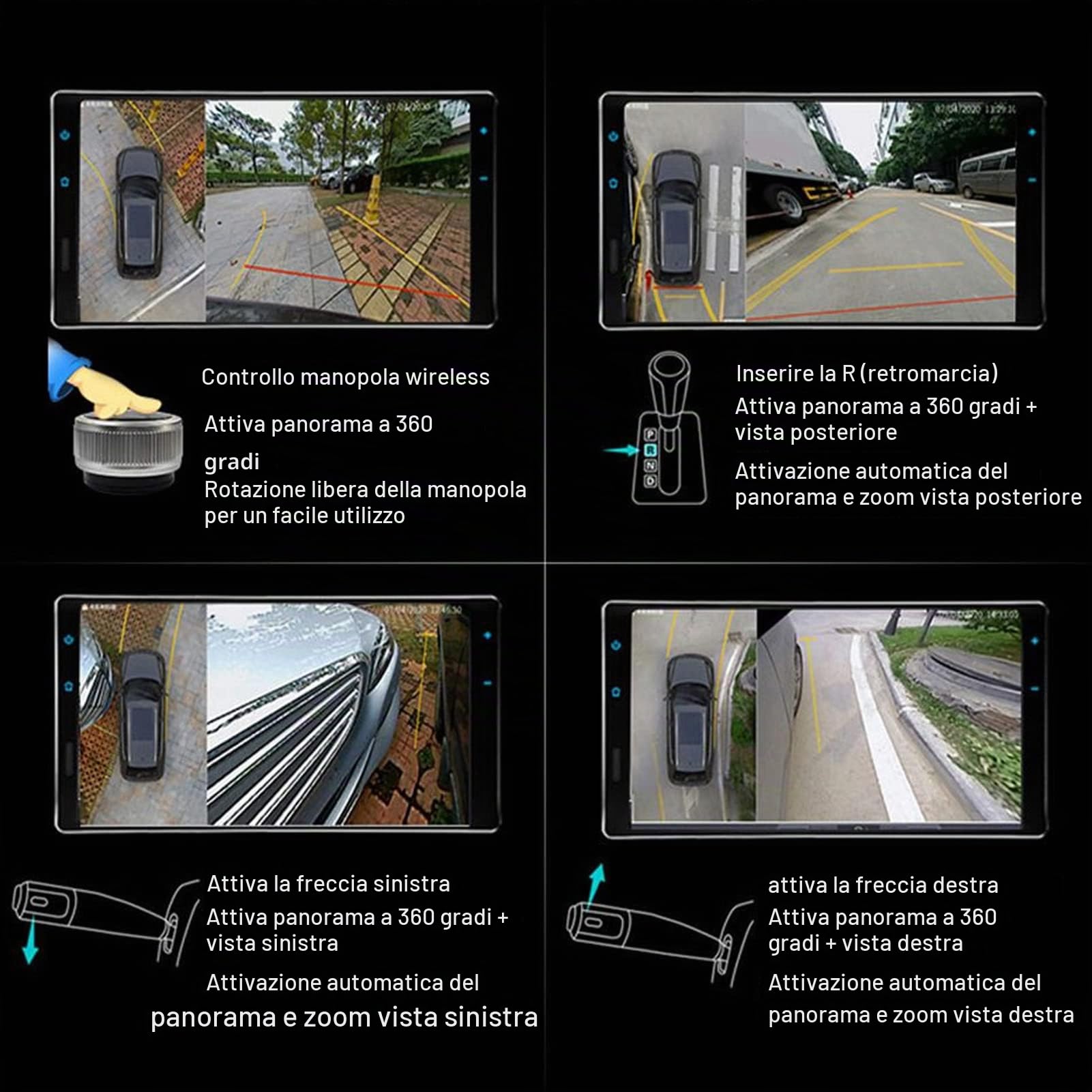 Telecamera di Parcheggio di Telecamere Circostanti a 360 Gradi Visione Notturna Impermeabile 170 ° Grandangolare Universale per la Retromarcia