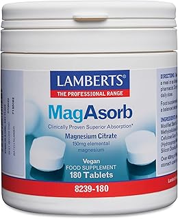 Lamberts MagAsorb Magnesium 150mg – High Absorption Magnesium Citrate – 180 Tablets
