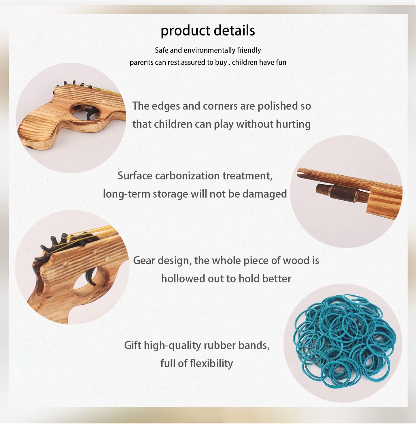 2 Pcs Wooden Rubber Band Gun Quality Wood & Handmade Kids Outdoor Toy 9 Inches Length
