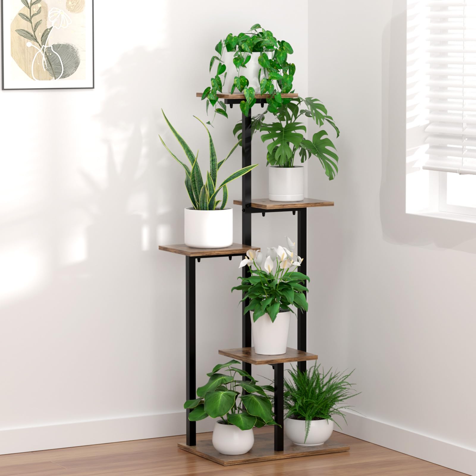 TESSTINA 5 Etagen Blumenständer Pflanzenständer Innen, Eck-Pflanzenablage Metall, Platzsparender Pflanzenregal Für Mehrere Pflanzen, Vertikales Regal für Zimmerpflanzen Für Wohnzimmer, Balkon & Büro
