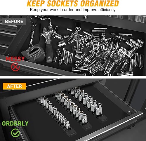 Vista 20 de GOOACC Organizador magnético de enchufes de 1/4 de pulgada, 2 piezas de soporte métrico SAE, bandeja organizadora de enchufes de 1/4 de pulgada