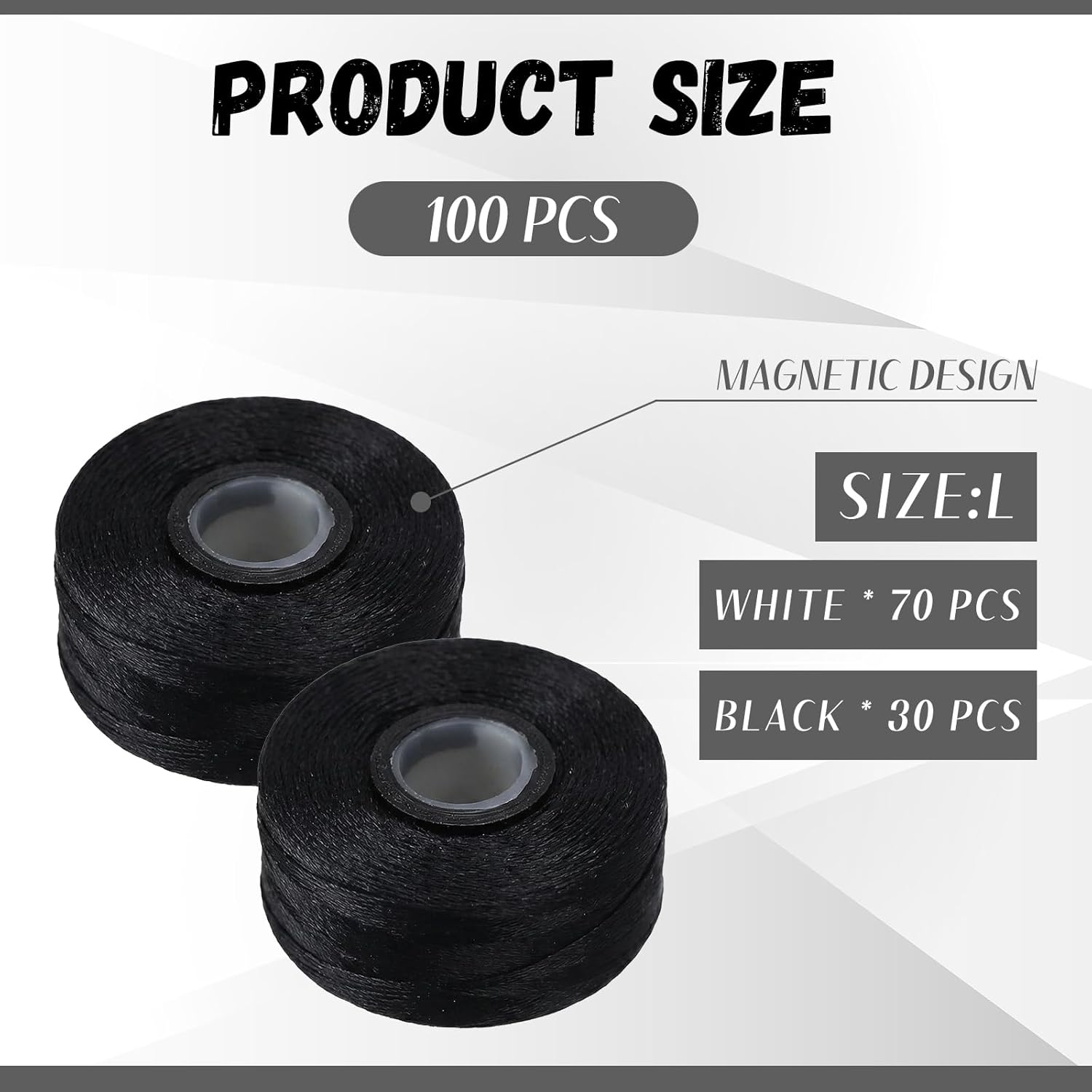 100 Pcs Magnetic L Prewound Bobbins Polyester Prewound Bobbin Thread 70D for Commercial Home Embroidery and Sewing Machines (Black)