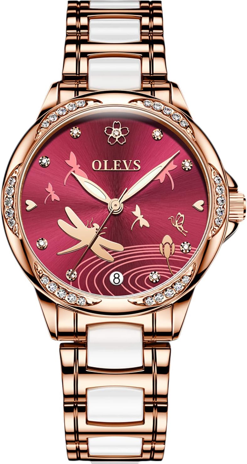 RORIOS 腕時計 レディース 人気 自動巻き 機械式 ウォッチ 手巻き付き おしゃれ 夜光 防水 アナログ腕時計 多機能 人工ダイヤモンド キラキラ 通学 通勤 本革バ : RORIOS watch 腕時計 人気 時計 レディース おしゃれ 革 機械式 自動巻き 夜光 クローバー スケルトン  ホロー ビジネスウォッチ スケルトンブラックB : ファッション