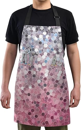 Miniatura 6 de RPLIFE Delantal de barbacoa para hombre, color rosa, morado, dorado, plateado, delantal para cocinar, delantal de cocina impermeable, delantales de