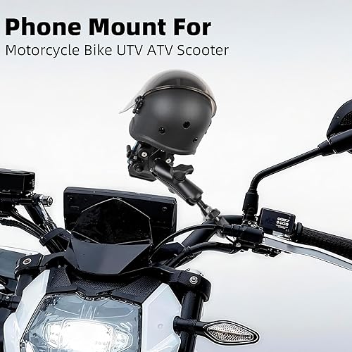 Miniatura 2 de Soporte de teléfono para motocicleta con amortiguador de vibraciones y sombrilla, brazo mediano de aluminio y base de manillar, soporte universal