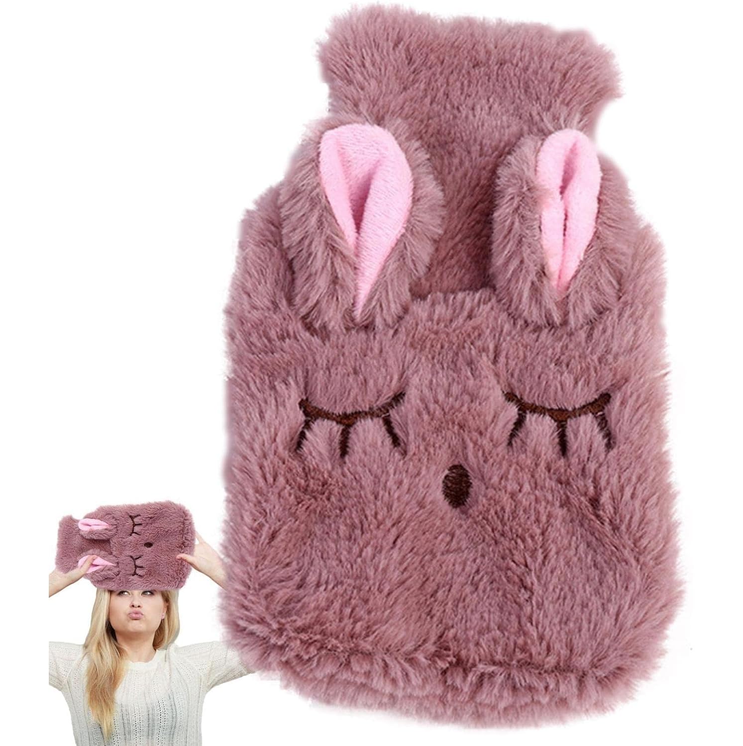 TGOPIT Cute Hot Water Bottle with Cover, Detachable Rabbit Rubber Hot or Cold Water Bottle with Cute Stuffed Animal Cover, Winter Warm Leakproof Hot Water Bag-350ML