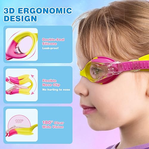 Miniatura 8 de FOGULO Paquete de 4 gafas de natación para niños de 4 a 14 años, gafas de natación antiniebla con protección UV, gafas impermeables para niños y