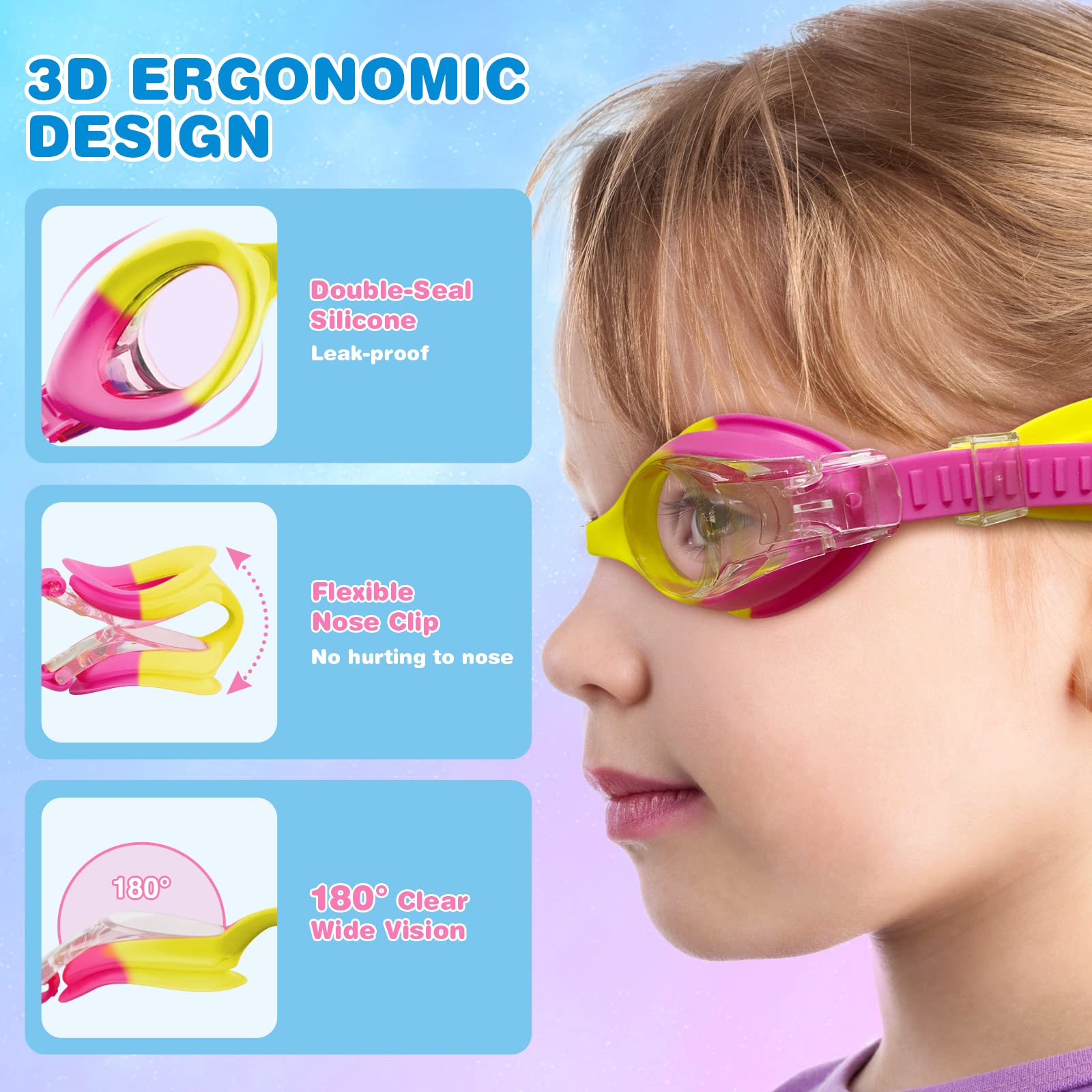 Gafas para niños de 4 a 14 años, paquete de 4 gafas de natación antivaho con protección UV, gafas de natación para niños a prueba de fugas