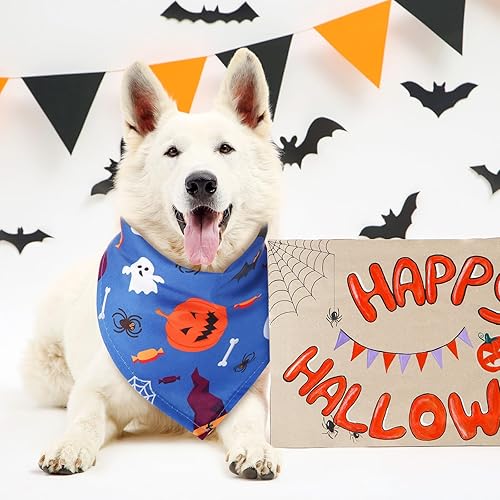 Miniatura 7 de Xuniea Paquete de 50 bandanas de Halloween para perro, bufanda grande para perro, pañuelo, accesorios para cachorros medianos y pequeños, disfraz de