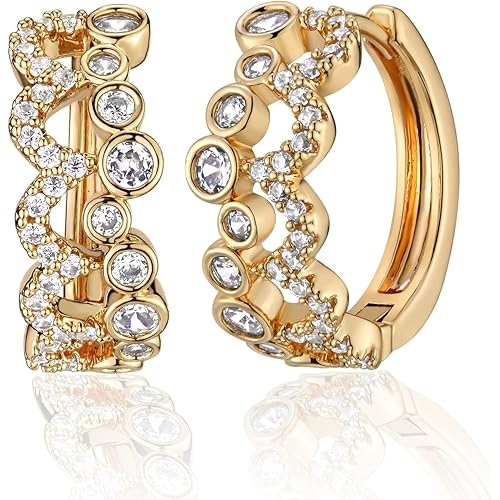 VACRONA Cubic Zirconia Huggie Earrings 14k Gold Plated Tiny Earrings Small Huggie Hoop Earrings Simple Lightweight Hoops Gift for Women