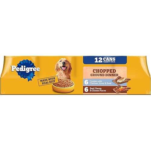 Pedigree Chopped Ground Dinner Wet Dog Food Chicken & Bacon Variety Pack, Canned Dog Food, 13.2 oz. Cans (24 Count, Pack of 1)