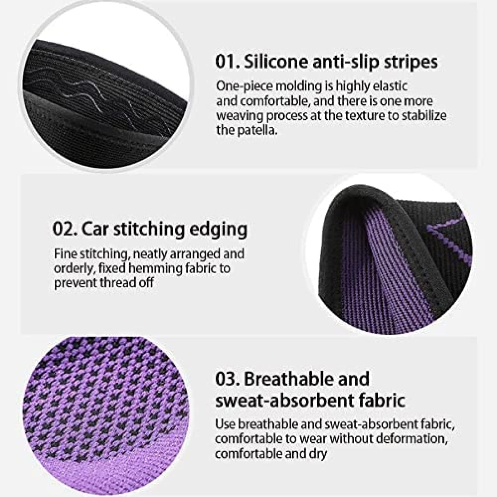 1 Paar Knieorthese, Patella-Schutz, Silikon-Feder-Knieschoner, Basketball, Laufen, Kompressions-Kniebandage, Unterstützung für Sport-Knieschoner, Lila, M