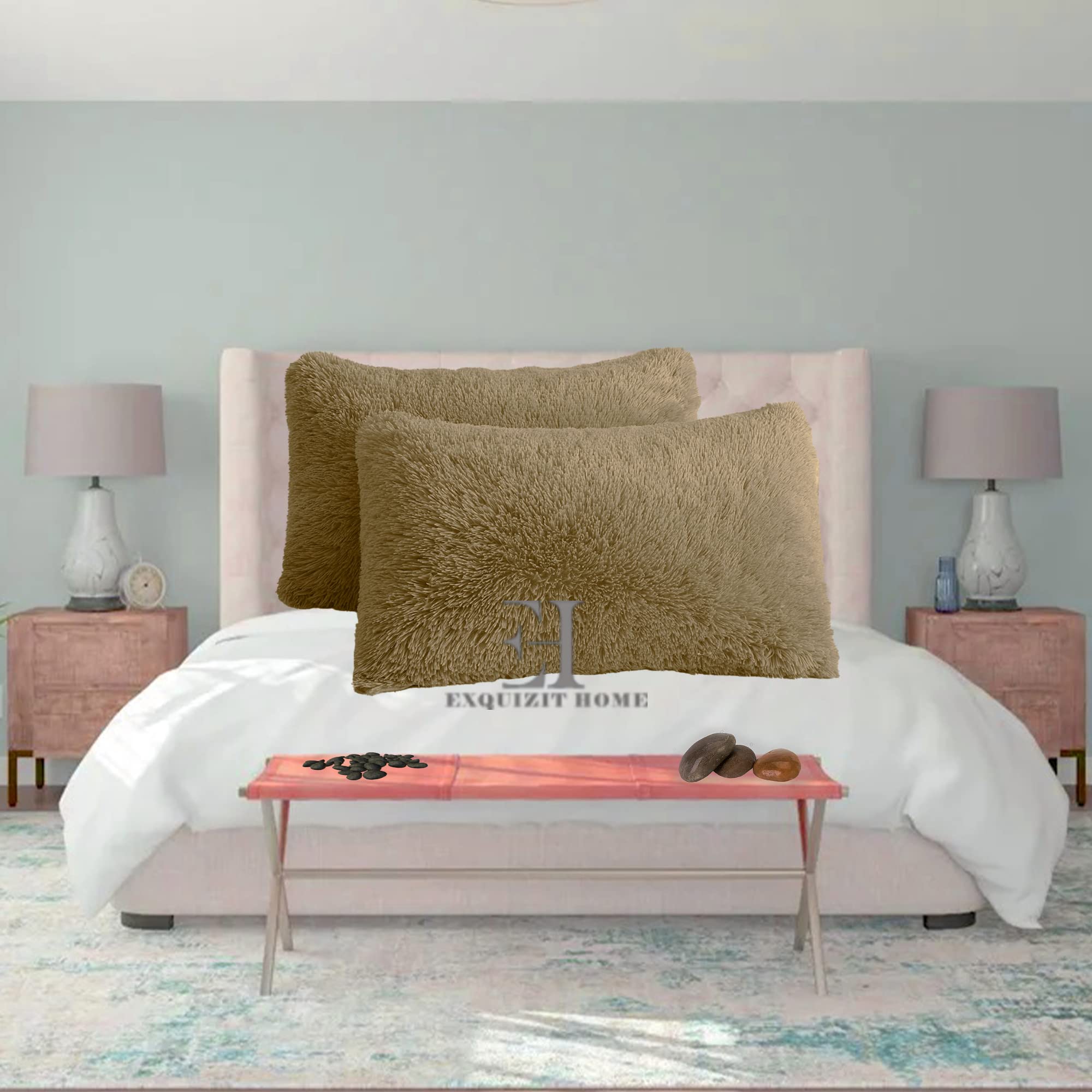 EXQUIZIT HOME® Hug & Snug Teddy Cuddles Pillowcase Pair – Super Soft Fluffy Fleece Pillow Covers | Warm & Cosy Winter Teddy Pillowcases | 100% Polyester | Standard Size 50×75cm (Mink)