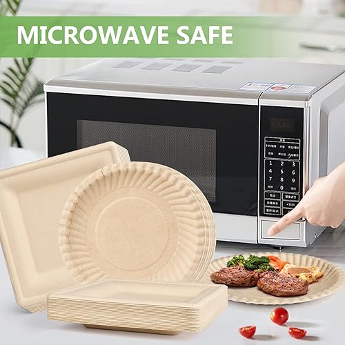 Miniatura 7 de Aimisin Platos desechables de bagazo biodegradables, platos de caña de azúcar natural, plato compostable de alta resistencia para fiestas,