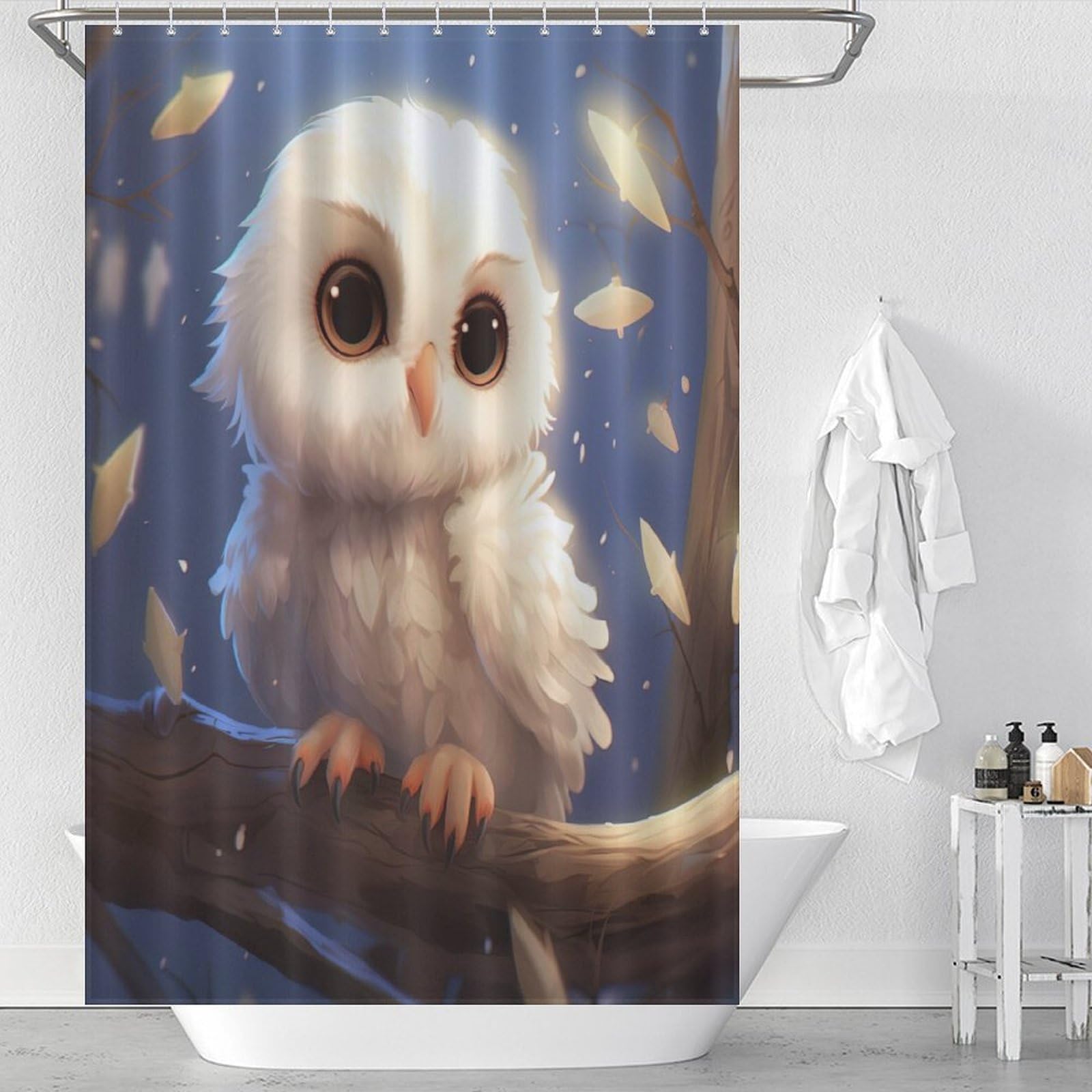 Rideau de douche hibou imperméable résout le problème des sols mouillés lavable en machine