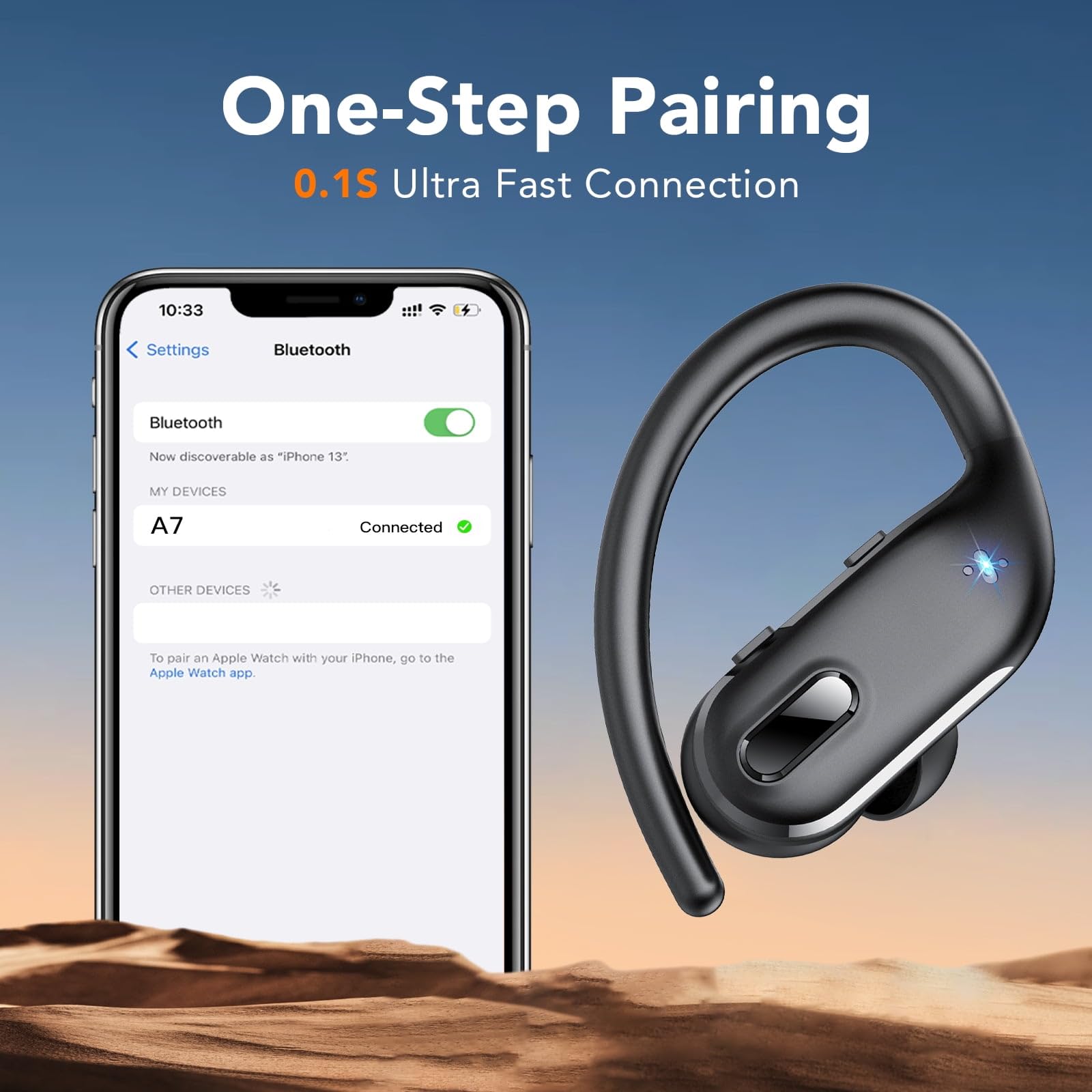 Auricolari Bluetooth 5.3 senza fili, auricolari Bluetooth 5.3 stereo 3D HiFi over ear, 80 ore, con microfono con cancellazione del rumore, cuffie impermeabili IP7 per allenamento/corsa/palestra, nero