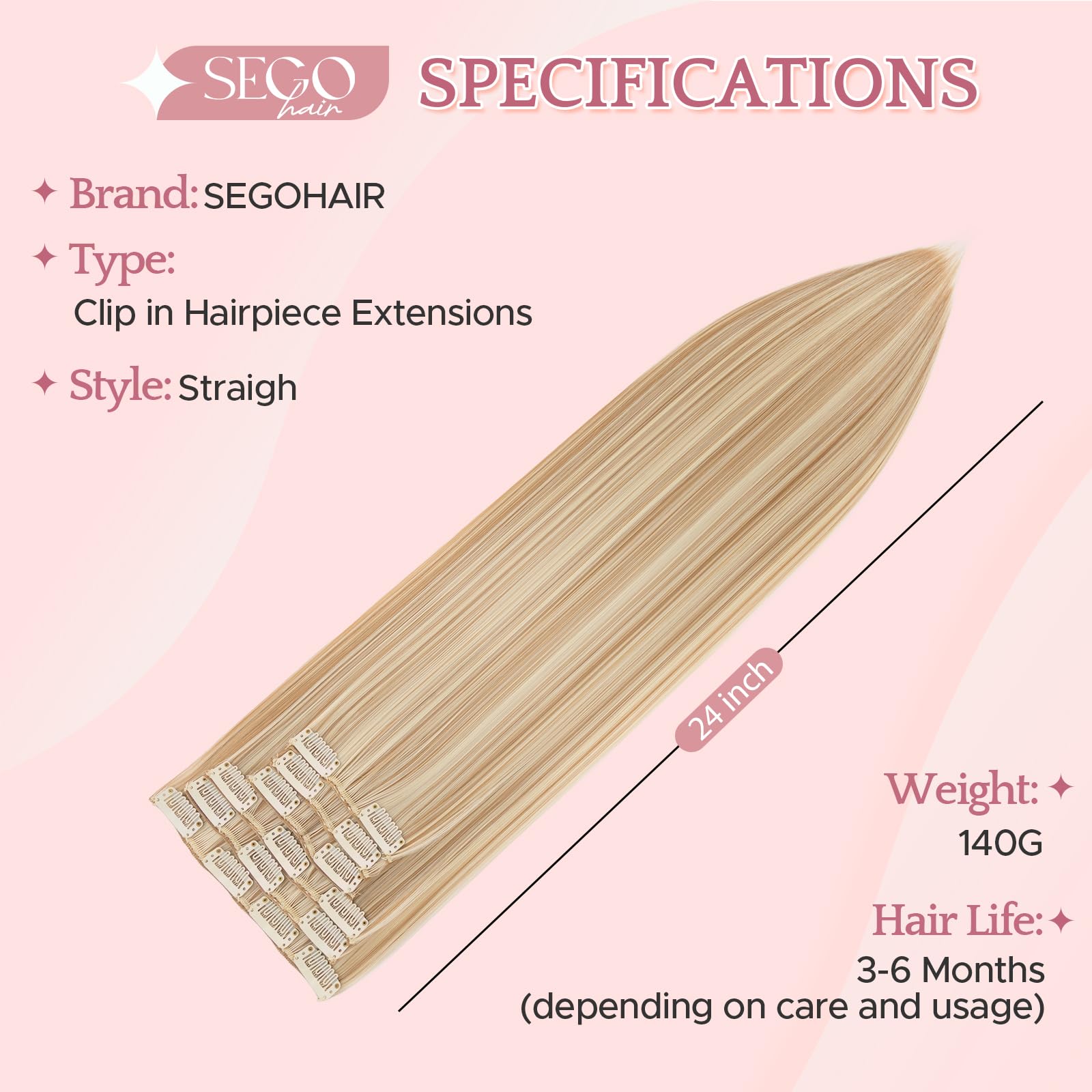 SEGOHAIR Hair Extensions Clip in Synthetic Fiber - Image 3