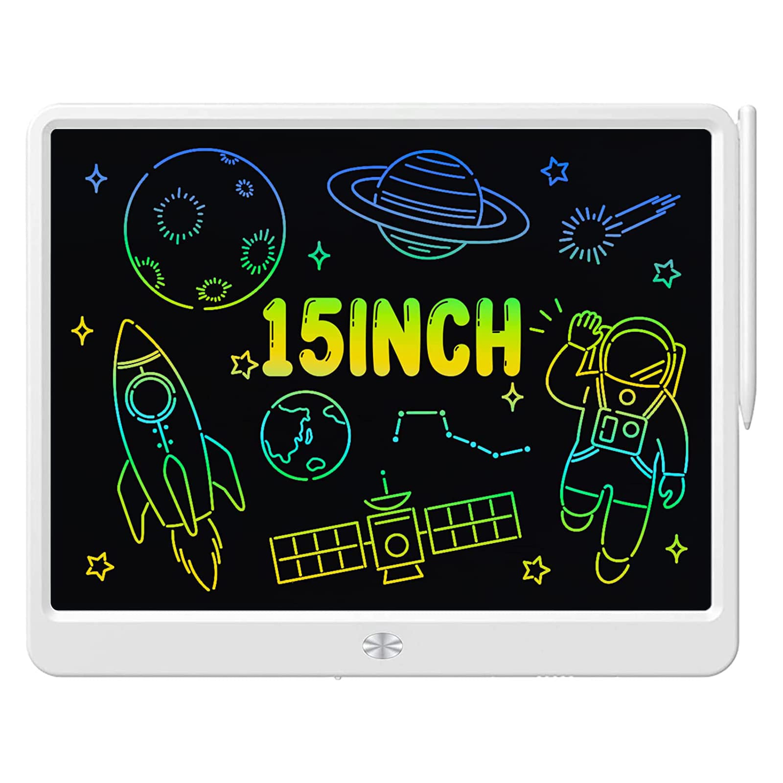 Proffisy LCD Writing Tablets, 15 Inch Colorful E-Writing Pad, Paperless MeMo E-Note Board for Kids Drawing, Learning, Portable Elecrtonic Handwriting Board for Home School Office (White)