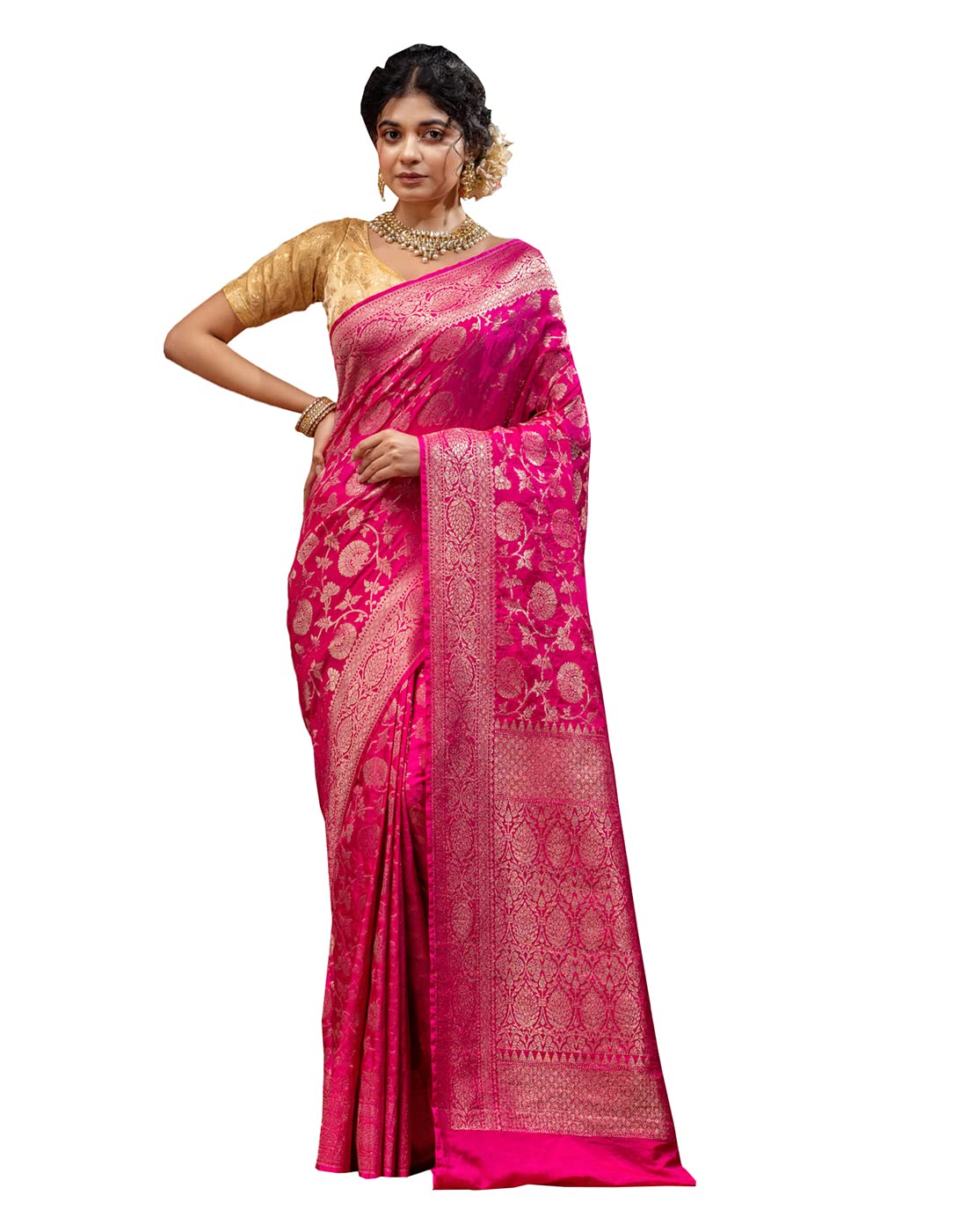 HOUSE OF BEGUM Katan Silk With Silver Zari Work with Blouse Piece