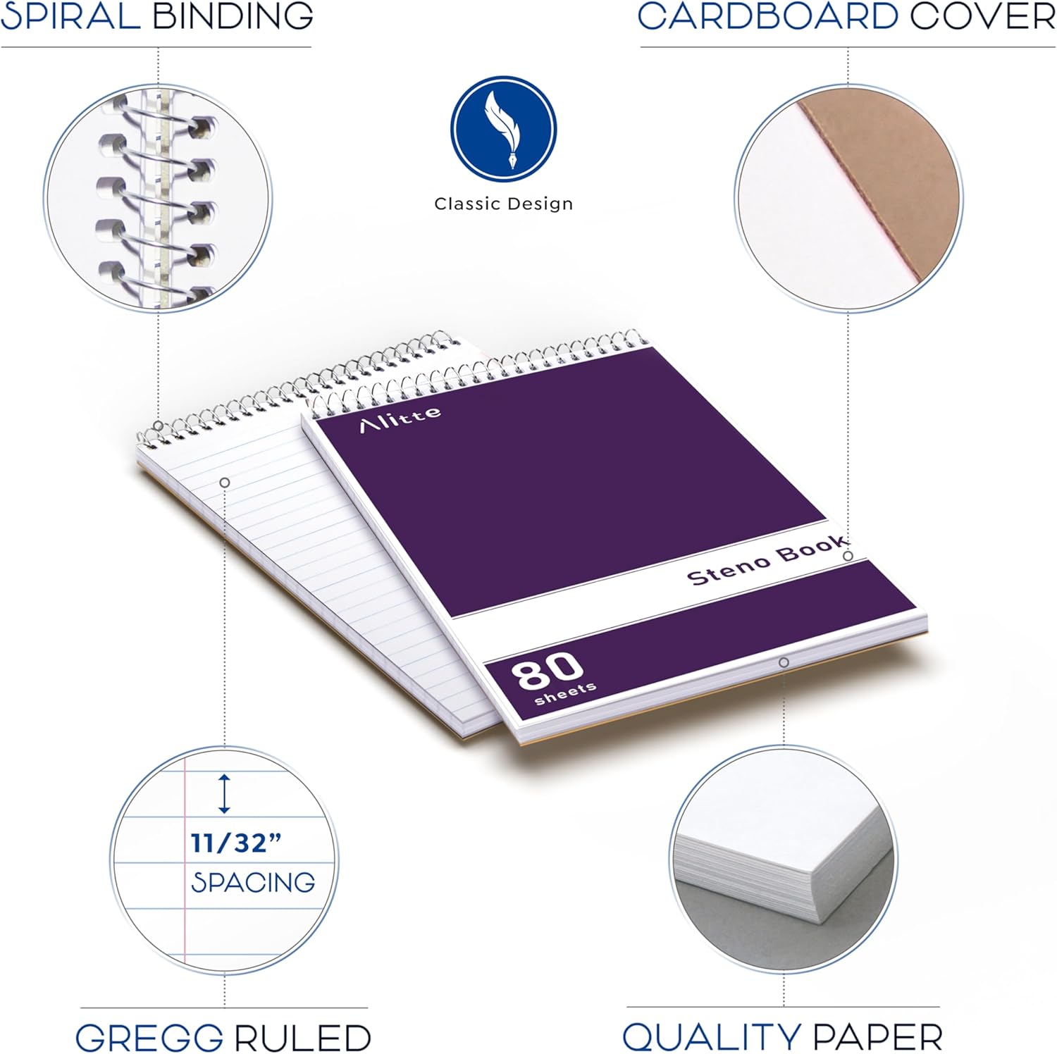 Steno Pads Spiral 6x9-12 Pack Assorted Bright Colors - Perfect for Work, School, and Home Use, Easy Tear-Off Pages, Gregg ruled, White Paper - No Ink Bleeds - 80 Sheets - Image 2