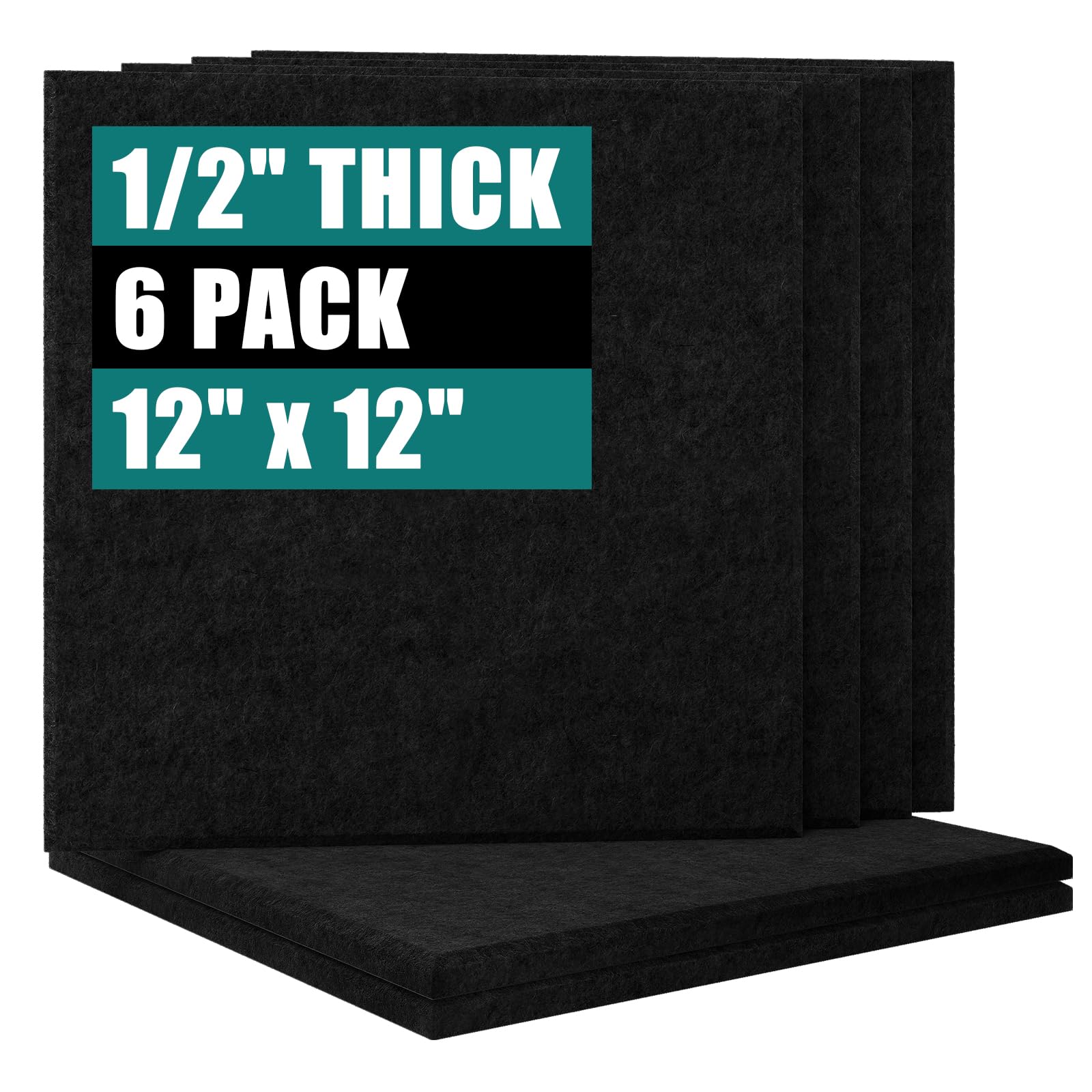 Uoisaiko Felt Cork Board for Wall: Extra Large Bulletin Board for Office - 0.5 Inch Thick Corkboard Tiles 6 PCS Black Pin Board Squares Adhesive