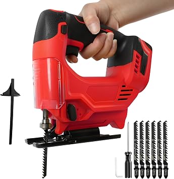 Cordless Jig Saw Compatible with Milwaukee m18, 420W 3500RPM Brushless Jigsaw Cut Off Tool 45  Beveled Cuts with 6 Blades for Straight Curve Circle Cutting Red