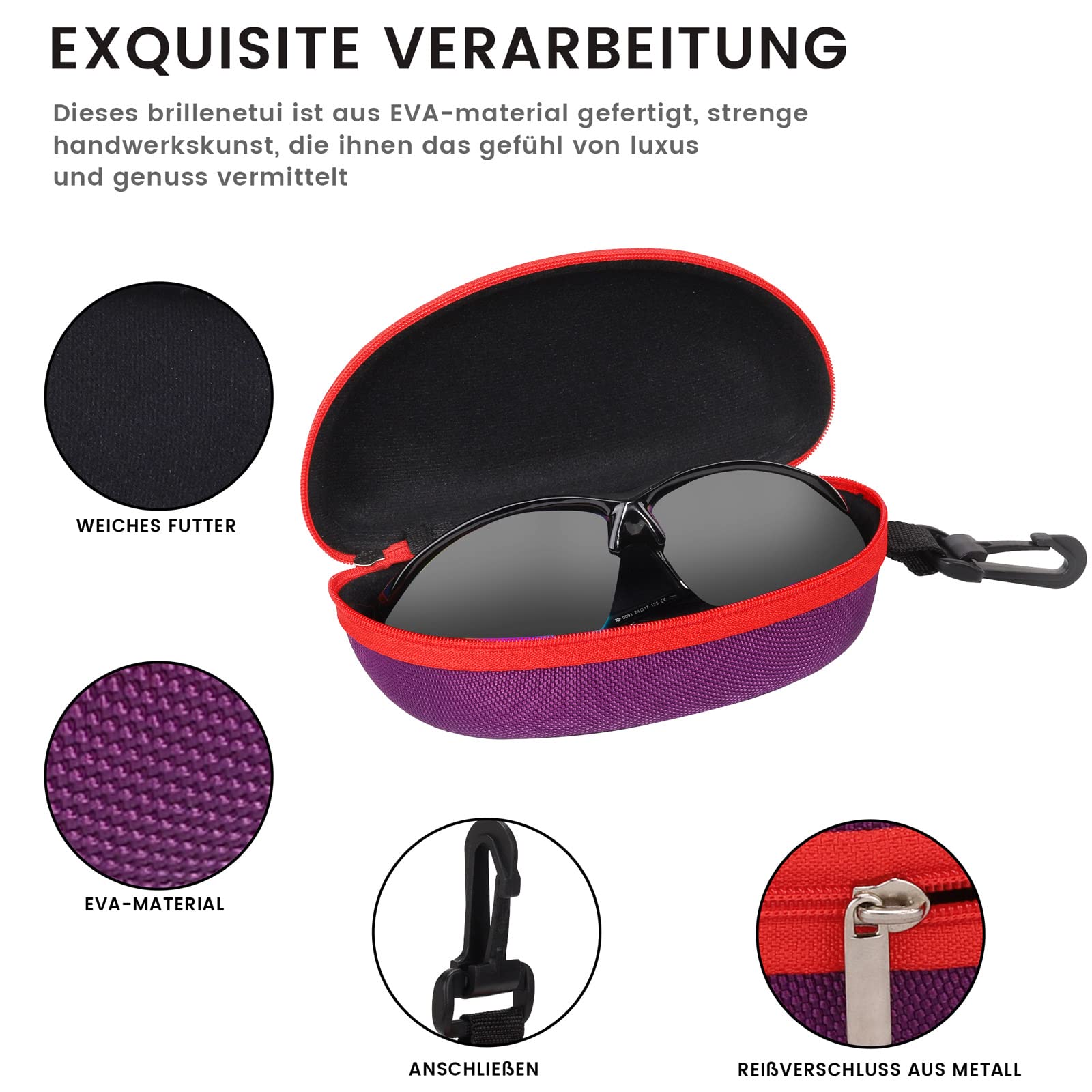 MOLSHINE 3 sztuki przenośny twardy futerał na okulary przeciwsłoneczne, okulary na zamek błyskawiczny etui na okulary z haczykiem dla kobiet mężczyzn sporty podróżne