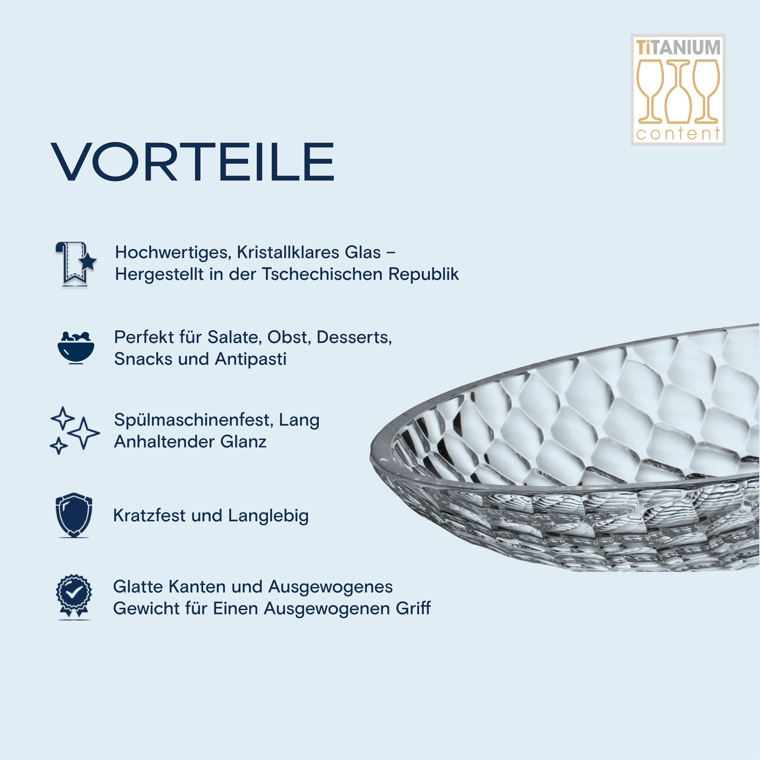 Crystal Bohemia Glasschale - 320 × 190 × 58 mm, Spülmaschinenfest, Kratzfest & Hitzebeständig - Servierschale aus Kristallglas für Obst, Salat, Snacks & Desserts - Ideal für Küche, Buffet & Deko