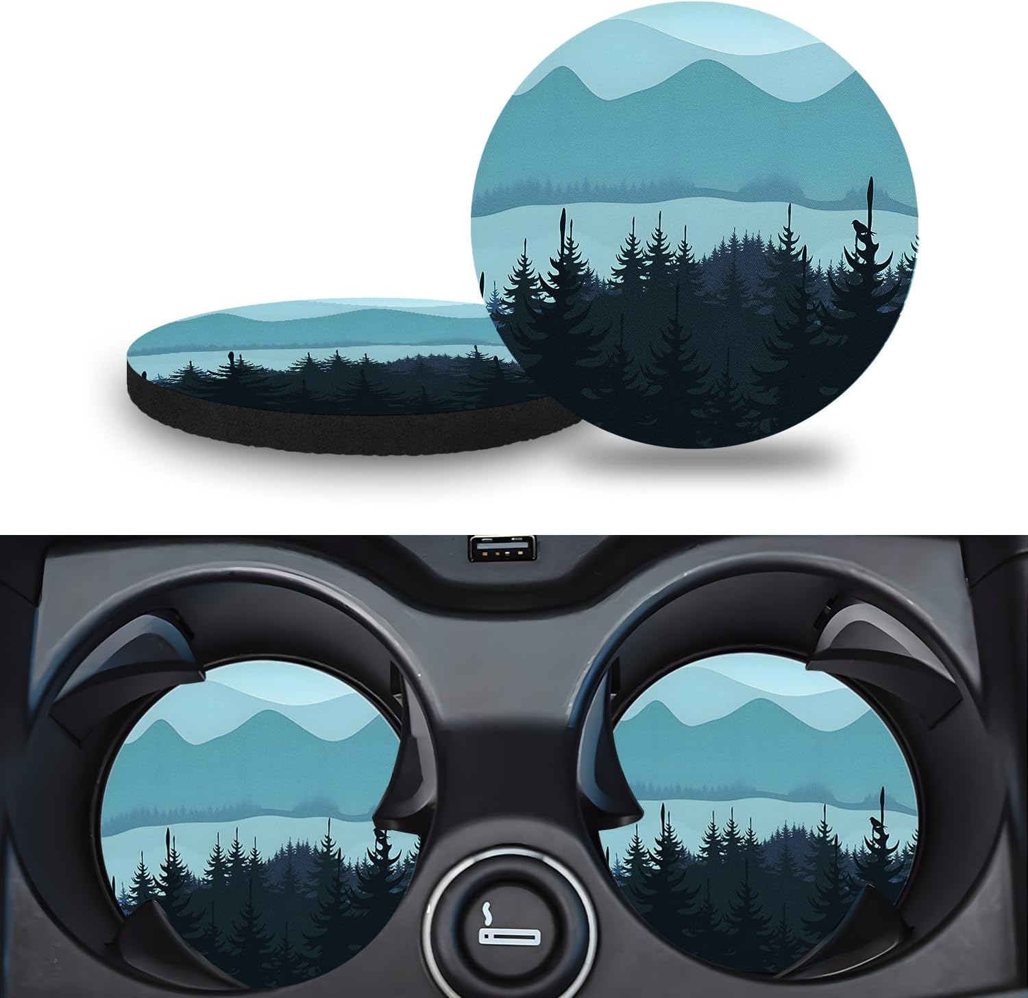Car Cup Holder Coasters, 2 Pack – 2.75" Universal Auto Anti-Slip Insert Coaster, Rubber Car Coasters, Personalized Car Accessories for Women & Men (Adventure Awaits)