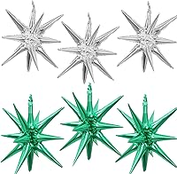 Vista 17 de 6 Globos de Papel de Aluminio con Forma de Estrella Negra de Una Pieza, Globo de Estrella de 14 Puntas 4D Cono Starburst de Mylar de 22 Pulgadas