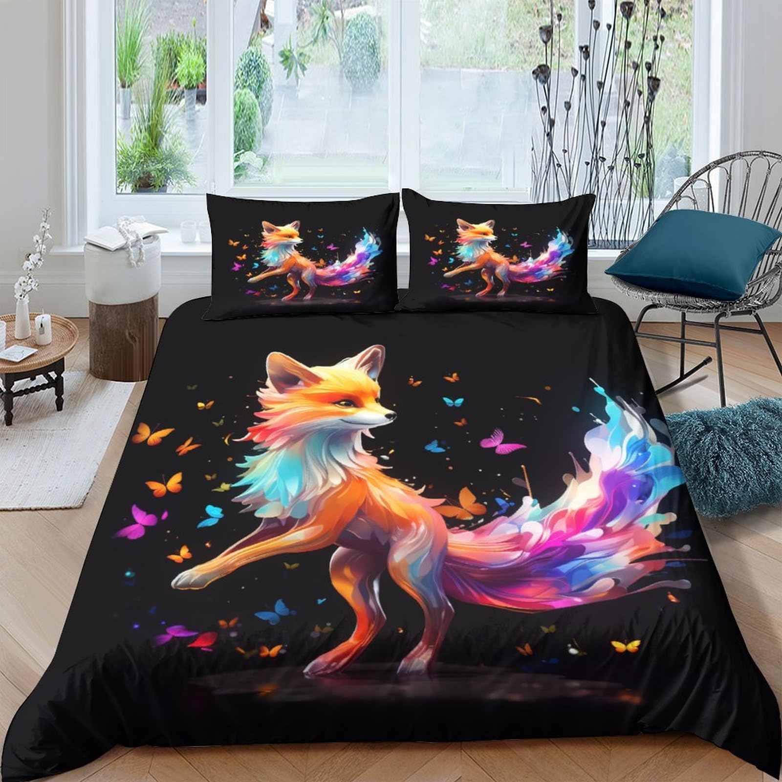 Parure de lit hypoallergénique microfibre douce anti-acarien housse renard
