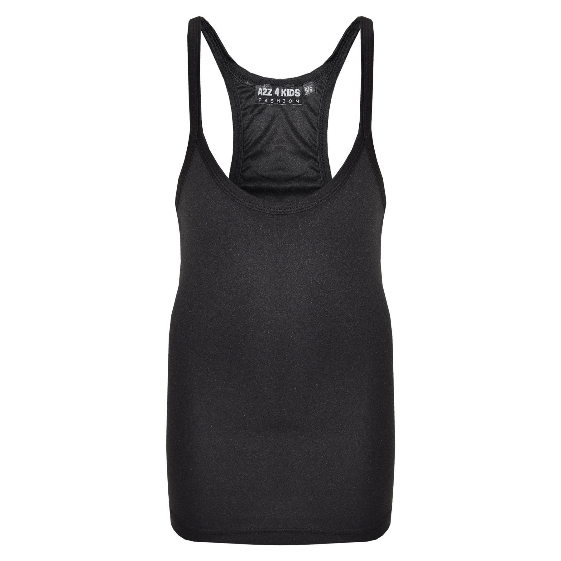 Kids Girls Childrens Vest Top - Racer Vest Black 7-8