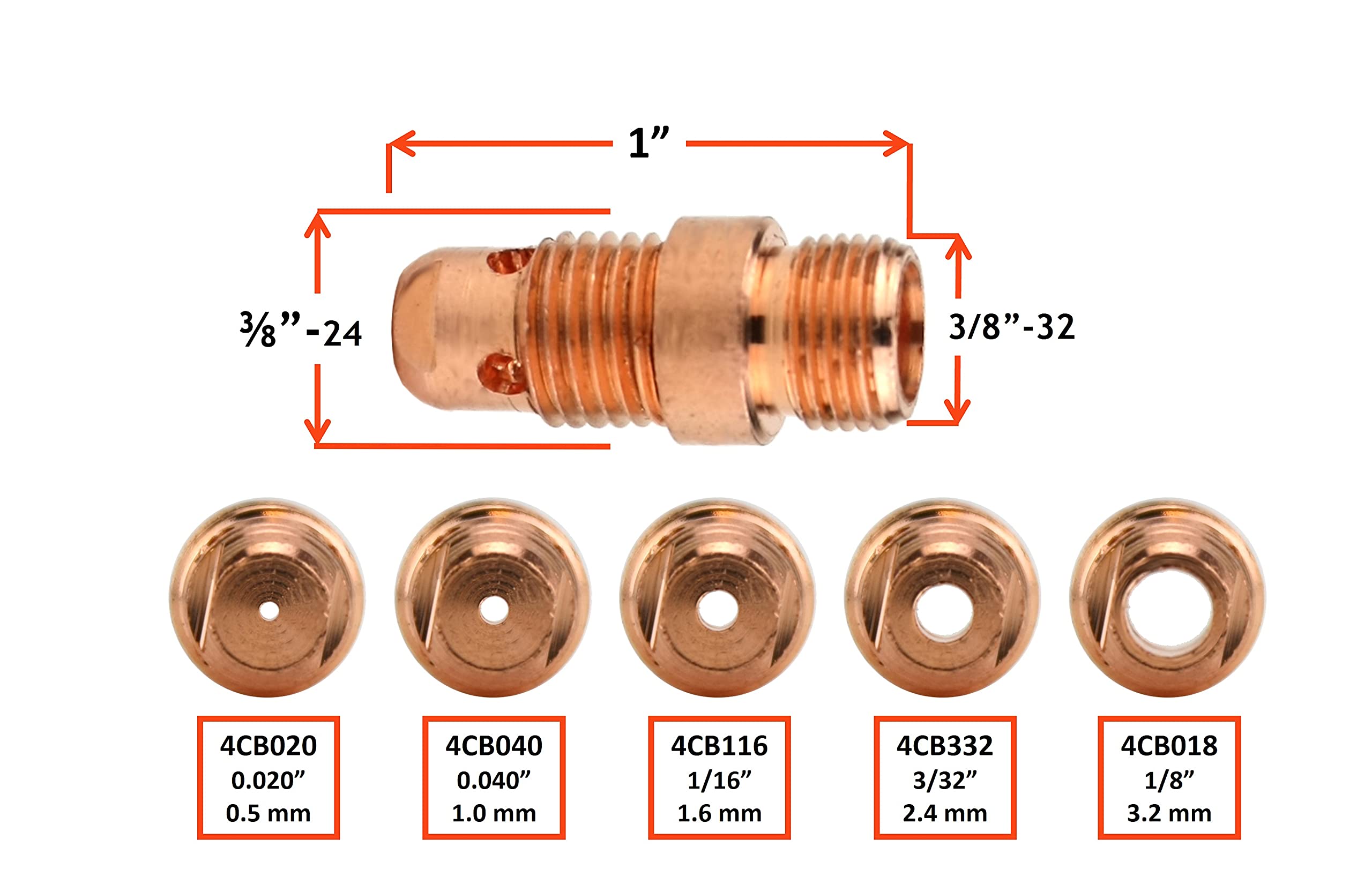 Stubby Collet Body for TIG Welding Torches 17/18/26-1/8