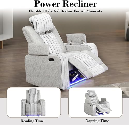 Miniatura 8 de Juego de sofá reclinable eléctrico con luces LED, juego de sofá biplaza y sillón reclinable con reposacabezas y consola eléctrica, soporte para