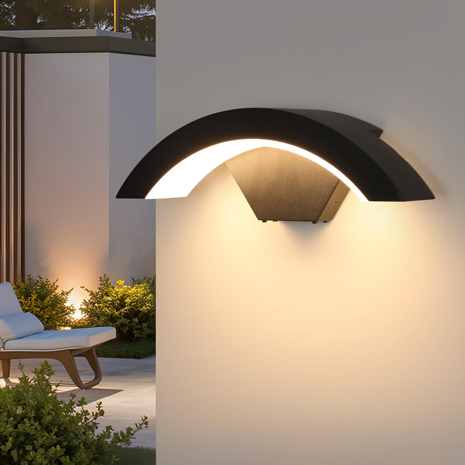 2 Piezas Lámpara de Pared LED Exterior/Interior, 24W 2650LM Aplique Pared Exterior IP65 Impermeable, Aluminio LED Luz de pared Negro para Entrada Terraza Pasillo Jardin, Luz Cálida 3000K