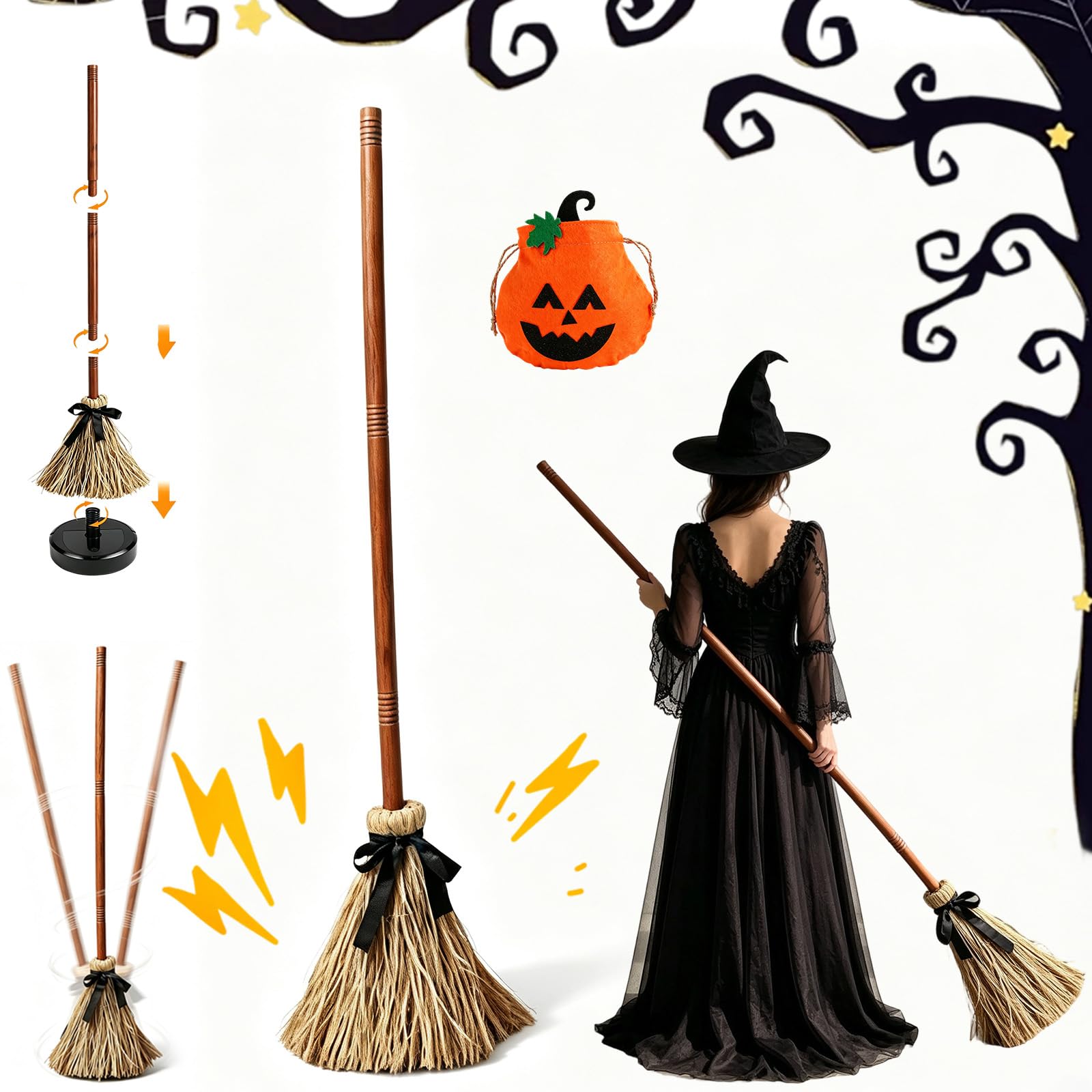Dawhare Witch Broom, Haunted Dancing Broom Moving Rod Prop (1PC)