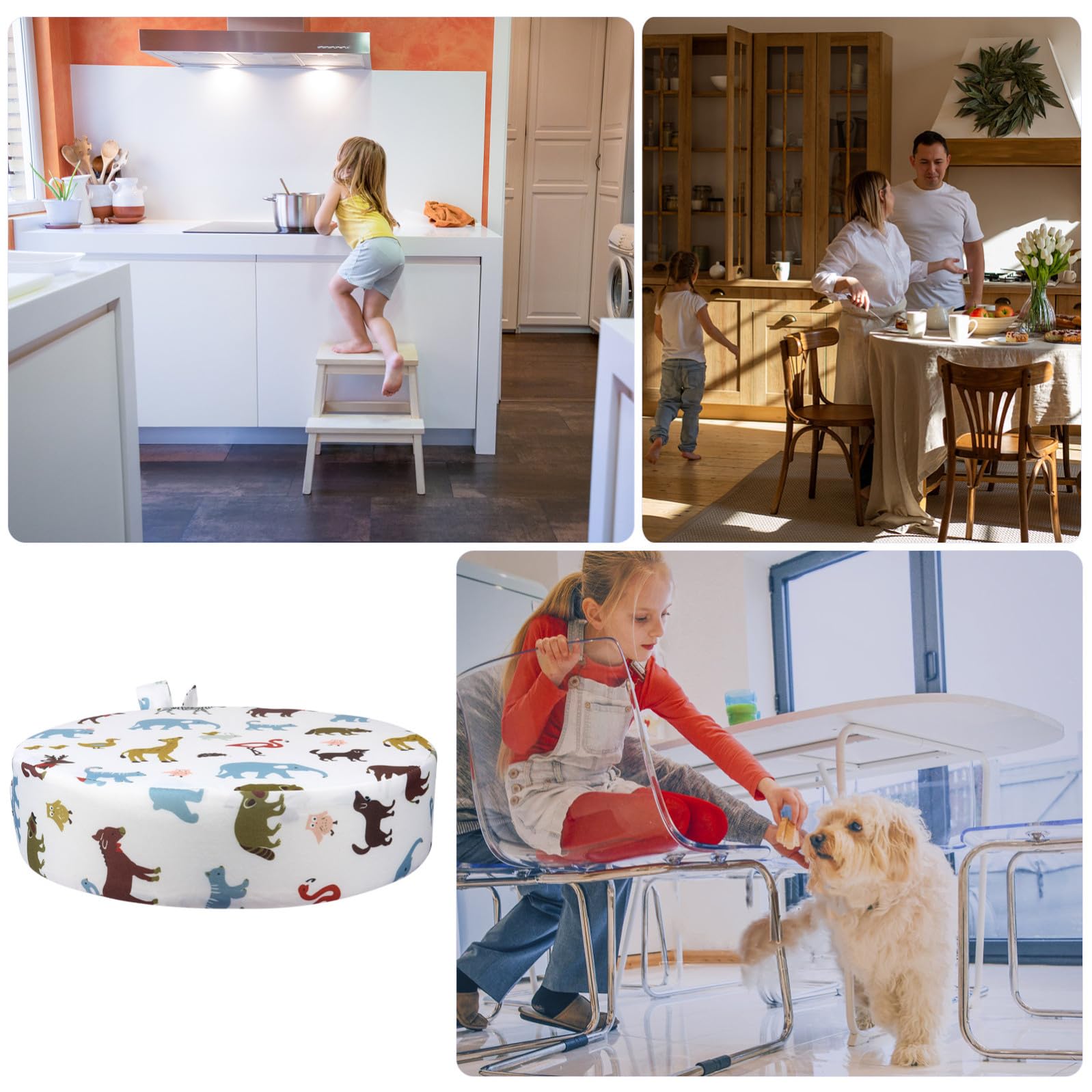 HOMSFOU Cuscino Rialzo per Sedia da Pranzo Fondo Antiscivolo e Regolazione Altezza in Cotone e Spugna Beige, per Tavolo da Pranzo