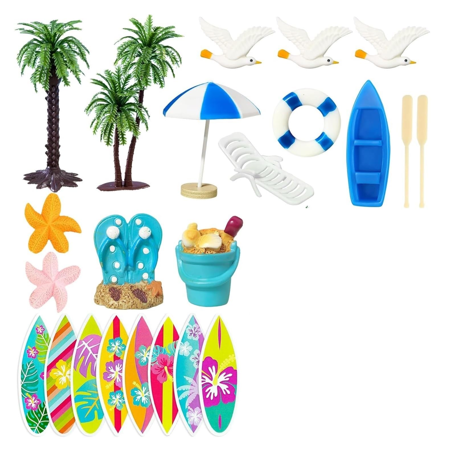 23 Stück Hawaii-Kuchenaufsatz, Strand-Themen-Kuchendekoration, Surfbrett-Kuchenaufsatz for Sommer, Strand, Geburtstagsparty-Zubehör Für eine Party