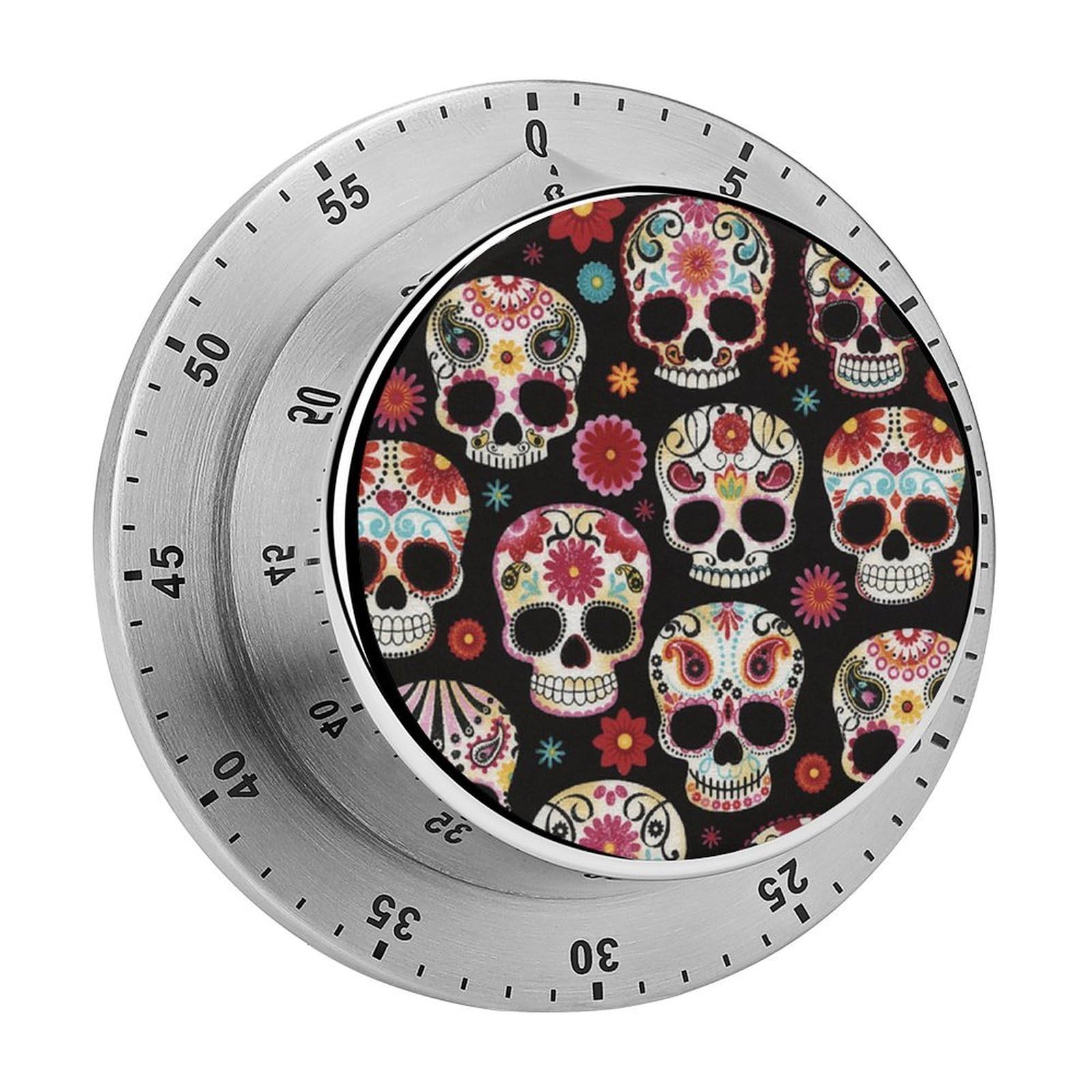 Sugar Skull Art Circular Rotating Timer, Suitable for Kitchen and Bedroom
