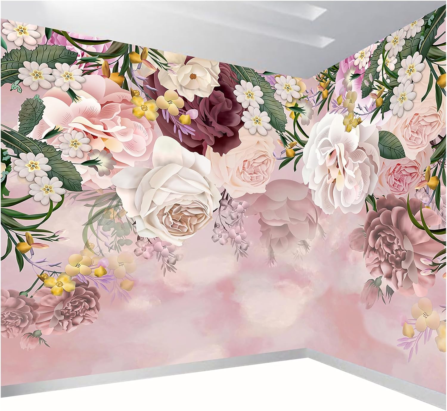 Oiighfhds Flowers Wall Mural Wallpaper 3D Pink Beige Peony Wall Mural ...