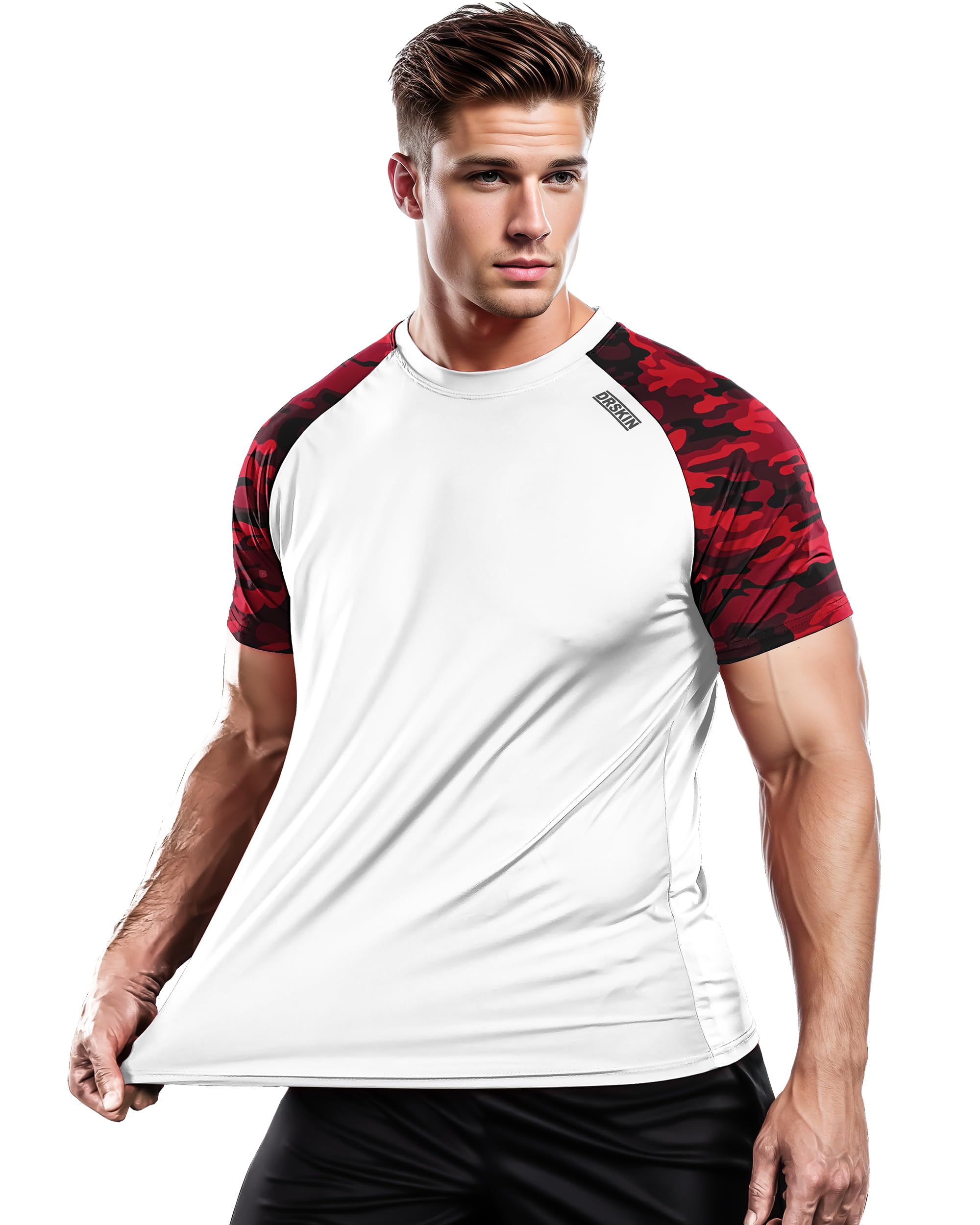 DRSKINMen's Compression Cool Dry Sports Short Sleeve Shirt Baselayer T-Shirt Athletic Running Rashguard