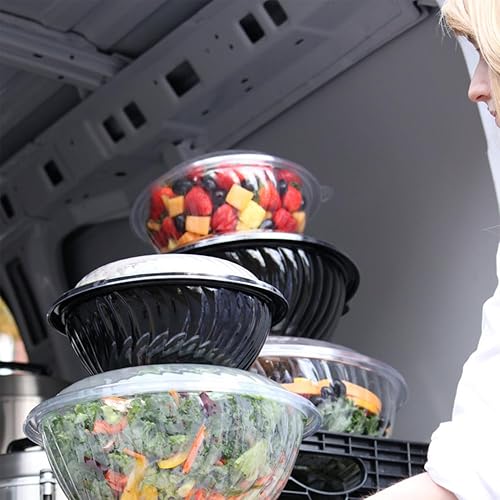 Miniatura 2 de Black FreshLok PET - Cuenco redondo de plástico con forma de remolino, 80 onzas, 1 unidad, reutilizable, elegante, duradero y resistente, ideal para