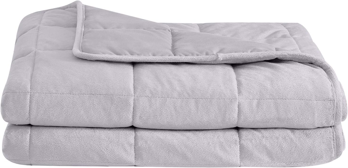 puredown Cozy and Luxury Weighted Blanket for Adults, Youths Heavy Blanket with Glass Beads Flannel and Peach Skin Dual-Sided Cover 15 lbs 48" 72" Light Grey