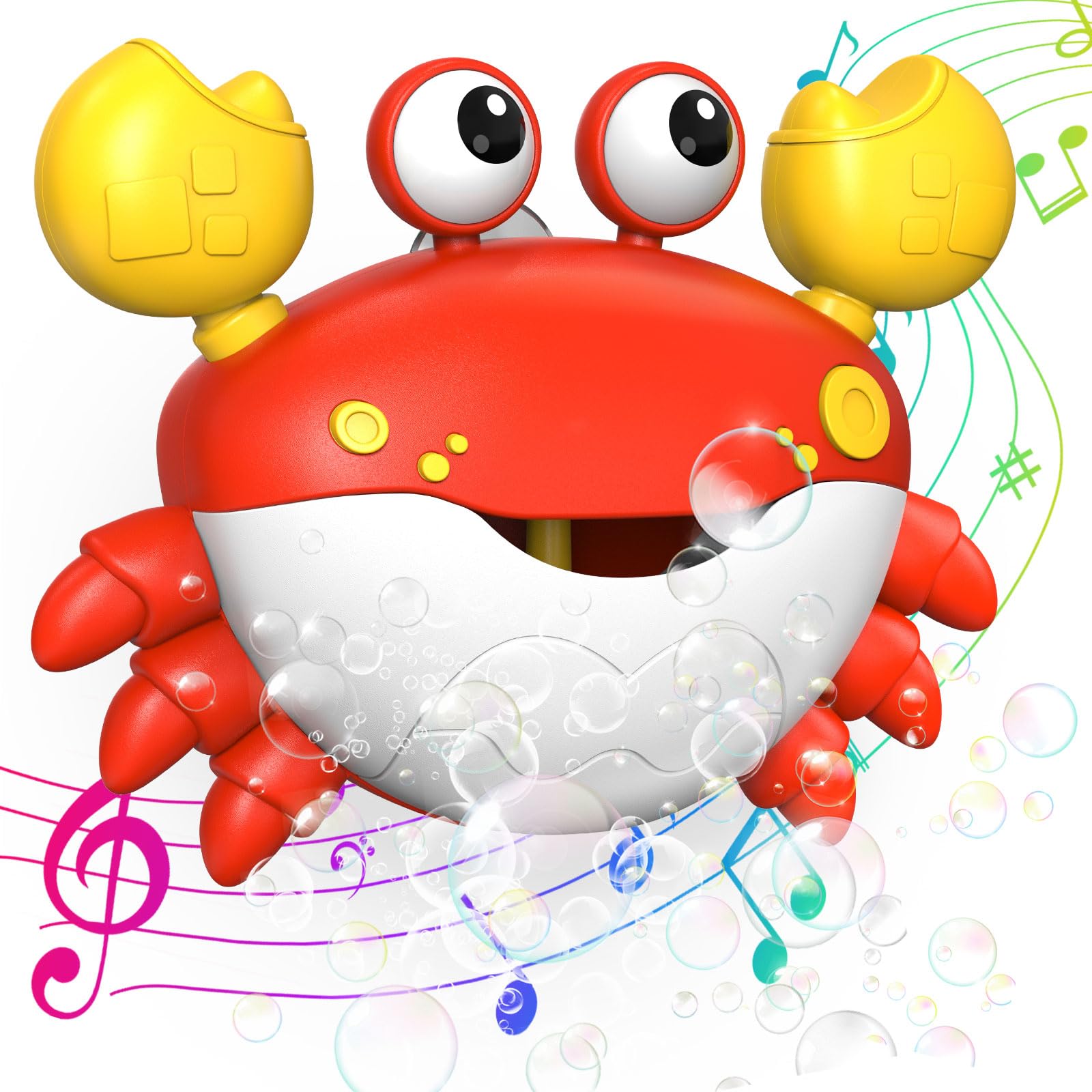 Crab Bath Bubble Maker, Bathtub Toys Musical Bubble Machine with 12 Children's Songs, Sing-Along Bath Bubble Machine for Baby, Toddler and Kids(Red)
