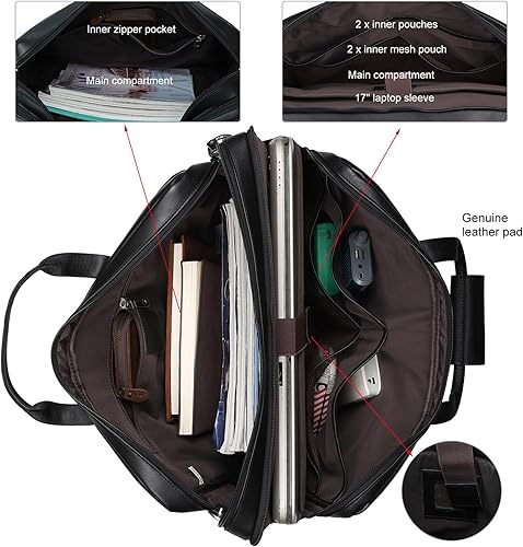 Miniatura 4 de Maletín de cuero para hombre de 17 pulgadas para laptop, bolsa cruzada de hombro, bolsa de mensajero para negocios, viajes, trabajo, abogado