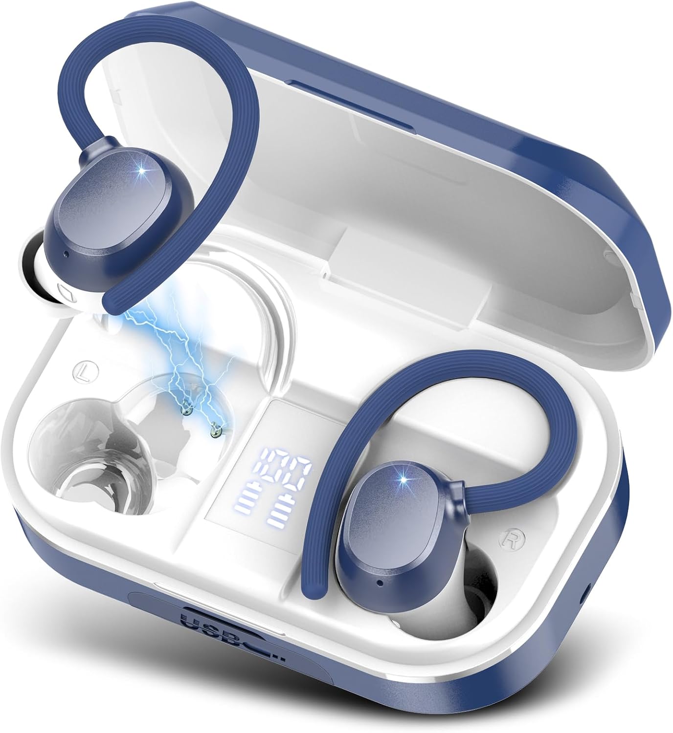 Wireless Earbuds Bluetooth Headphones 120hrs Playtime HiFi Stereo Wireless Headphones with HD Mic Deep Bass Wireless Earphones with Dual LED Display USB-C IP7 Waterproof Earbuds for Running Sports