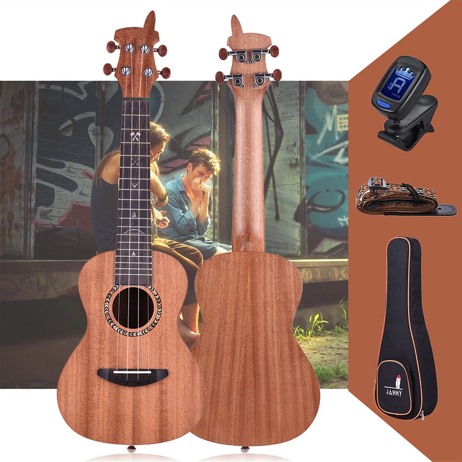 Ukulele koncertowe Początkujący Ukulele 21" zestaw Ukulele Akustyczny Ukulele Drewniany Sopranowy Ukelele Mahoń Drewna Węgla Struny Z Wyściełaną Torba Przenośna Struny Pasek Tuner